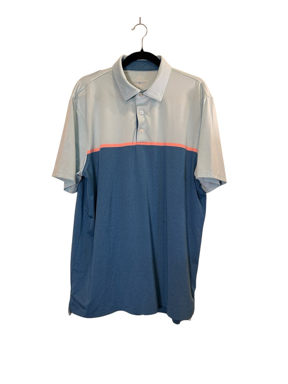 Southern Tide Men’s Two-Tone Blue Athletic Polo with Coral Stripe sz XL